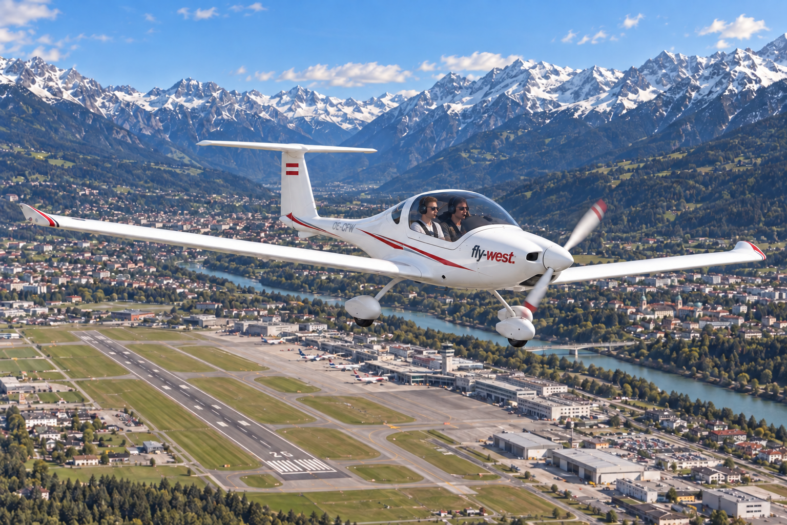DA20 Katana OE-CFW mit Fly-West-Logo – KI-generierte Illustration